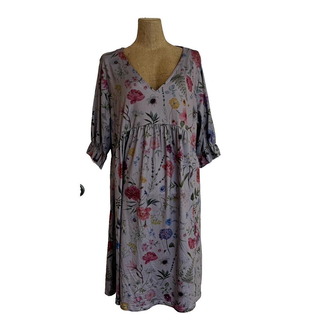 Pink Daisy V-neck Printed Dress Sz 1X Floral Allover Print NWT Spring